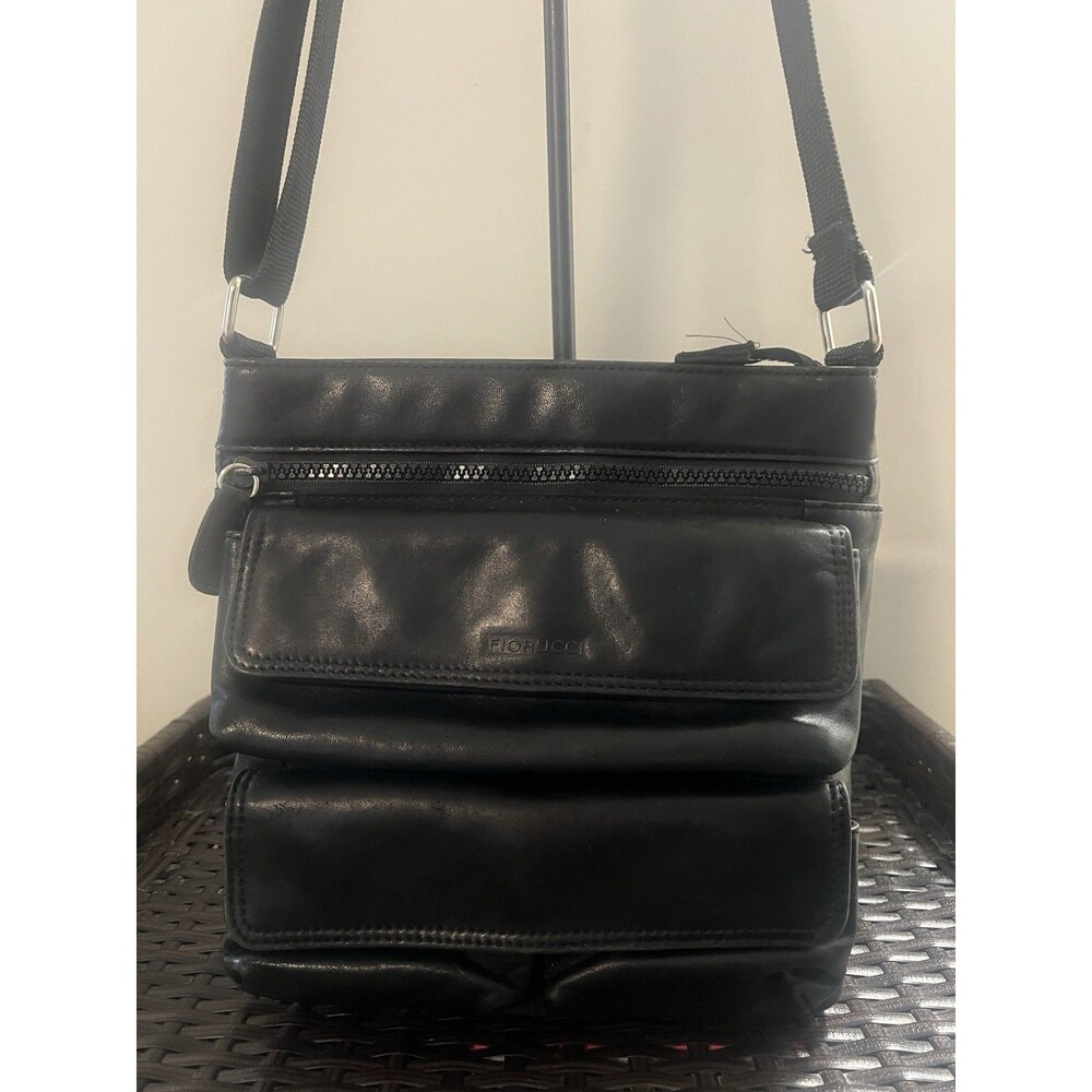 Fiorucci Black Leather Super Pocket Bag Crossbody Multi-Pocket Utility Shoulder